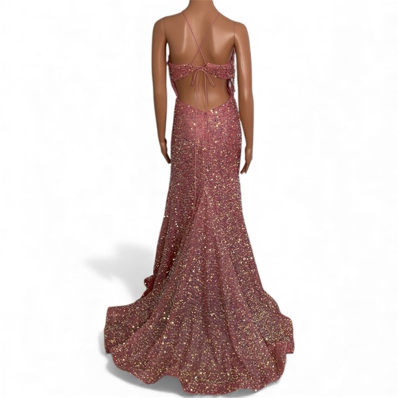 STUDIO 17 Sequin Coral Pink Gown Size 6 - Picture 6 of 6